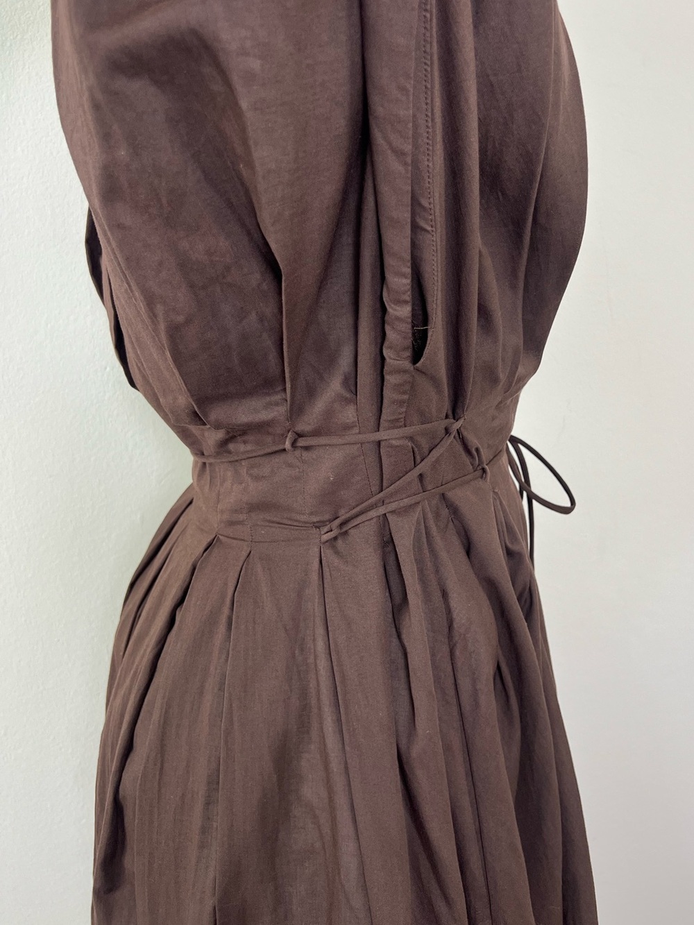 NWT Zara Brown Cotton Poplin Puff Sleeve Midi Dress Size M Pockets - Picture 5 of 12